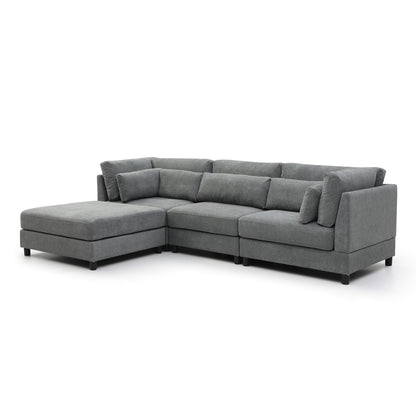 Sectional Couch with Reversible Chaise Modern L-Shape Sofa 4-Seat Corner Couch Modular Sofa with Ottoman,Grey