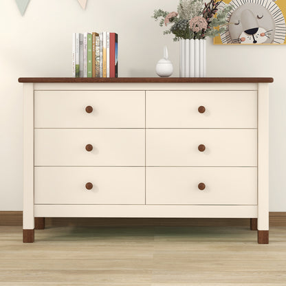 Wooden Storage Dresser with 6 Drawers,Storage Cabinet for kids Bedroom,Cream+Walnut