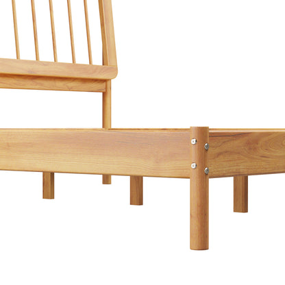 Mid-Century Modern Solid Wood King Spindle Bed – Natural Pine