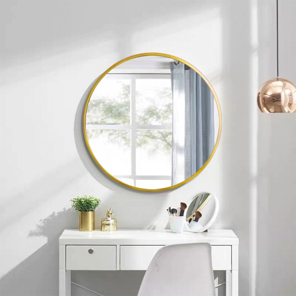 Tempered mirror 28" Wall Circle Mirror for Bathroom, Gold Round Mirror for Wall, 20 inch Hanging Round Mirror for Living Room, Vanity, Bedroom