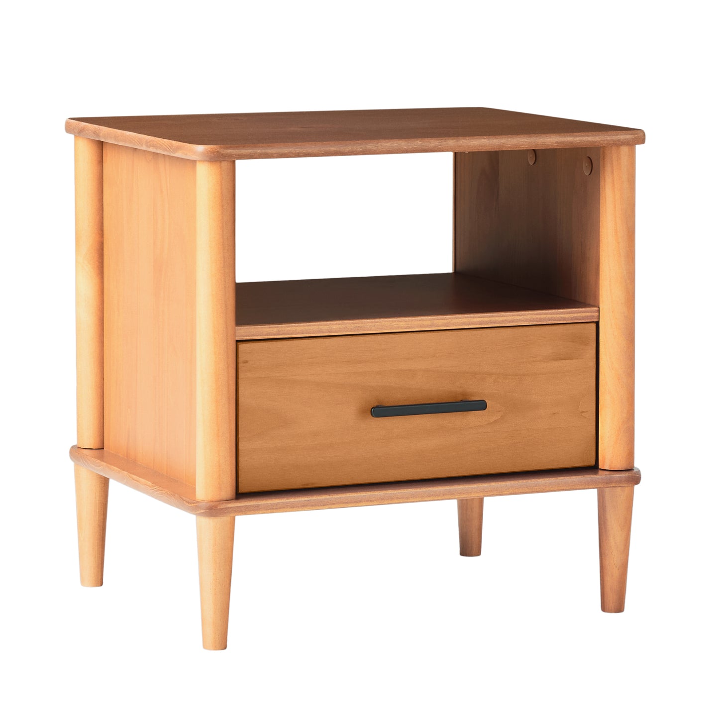 Transitional Solid Wood Spindle Nightstand – Caramel