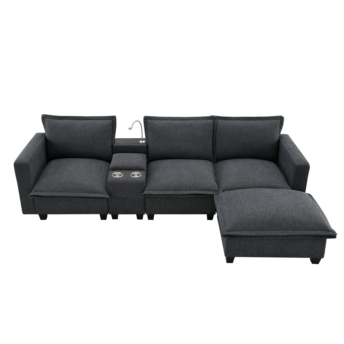 [VIDEO provided][New]109*57"Modern Sectional Cloud Sofa with Console,USB Charging Port,Reading Light,Cup Holder,4 Seat Chenille Modular Couch,Storable Indoor Funiture for Living Room,Apartment,2 Color