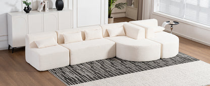 143.7" Upholstered Sofa Free-combined Sofa Couch with Two Chaise Lounge and Five Back Pillows for Living Room, Beige