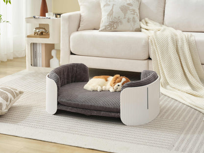 Scandinavian style Cat Couch Bed, Pet Sofa for Indoor Cats PP Indoor Pet Furniture Elevated Cat Beds with Removable Mattress Cover Suitable for Kitty, Puppy or Small Animal  Brand Design  White Grey