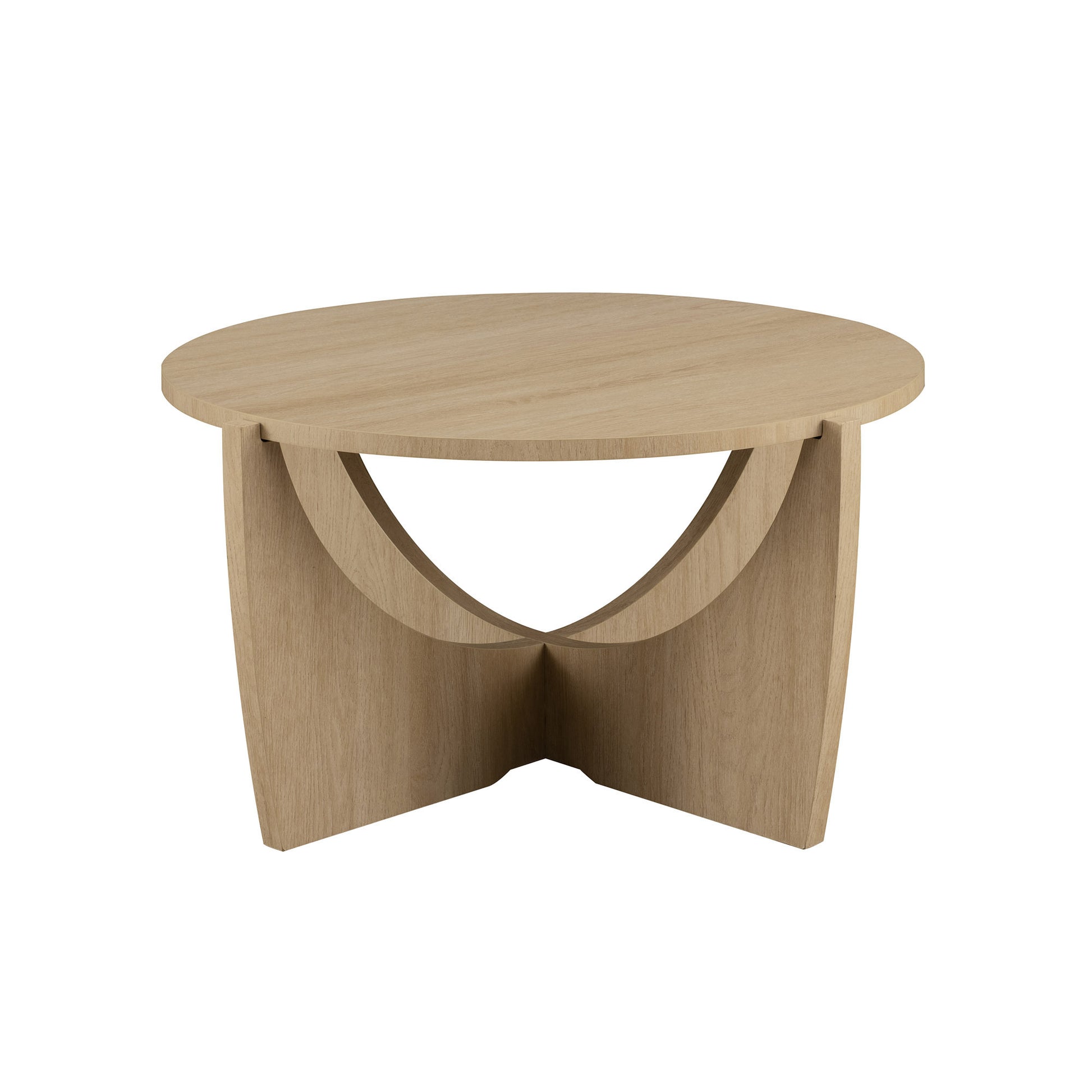 Contemporary Open Arch-Base Round Coffee Table – Coastal Oak