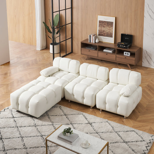 A 90.60-inch technology cloth beige sofa, waterproof, stain and cat scratch resistant, can comfortably sit in the apartment bedroom without taking up space.