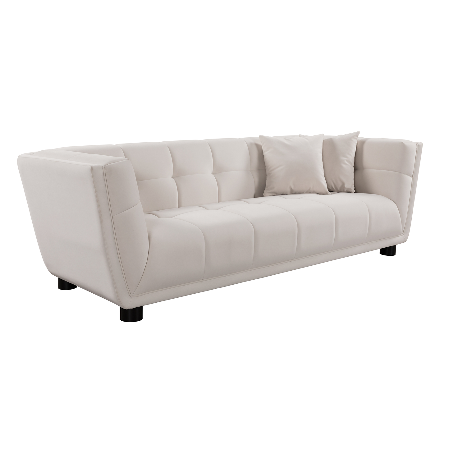 WKS13 Mid-century modern style: simple white sofa, small square design, velvet fabric texture smooth, retro fashion, solid wood feet, 2 people design