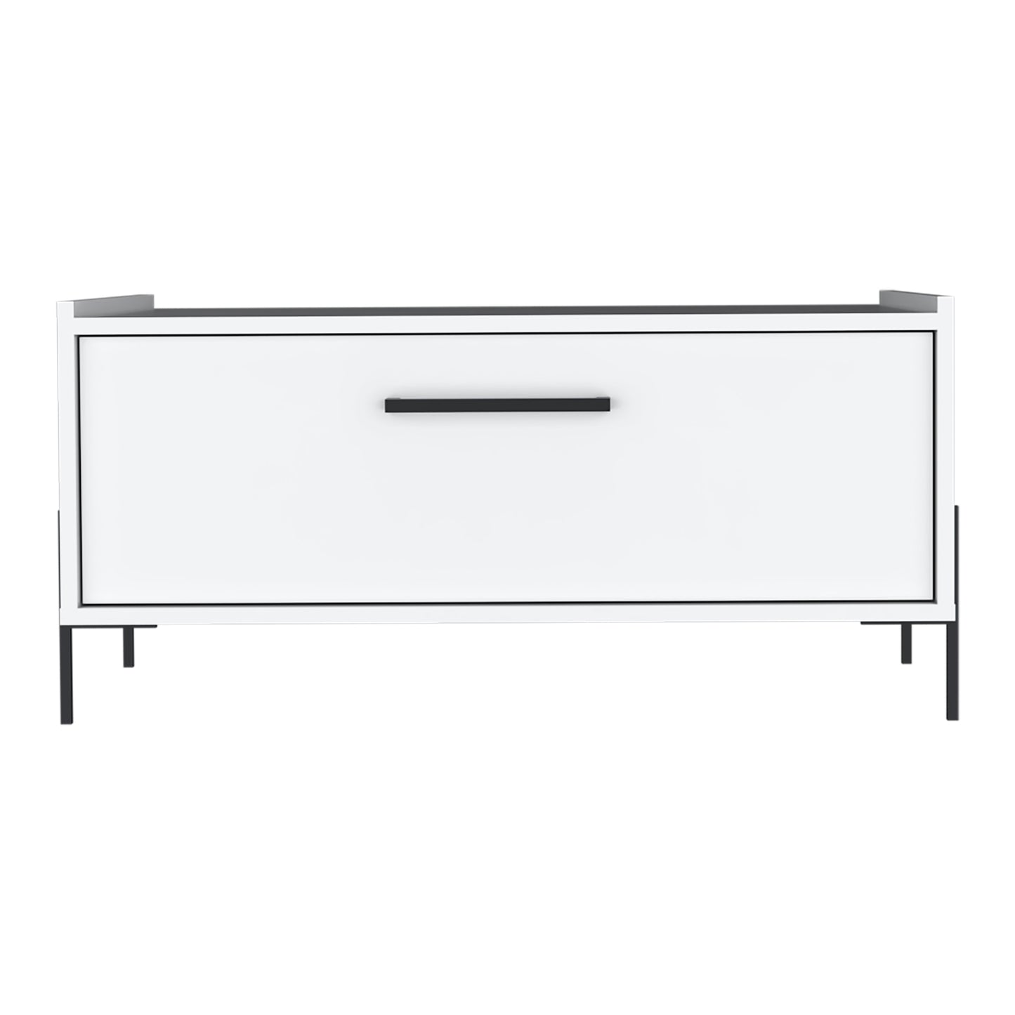 Shan 15" High Minimalistic Coffe Table with Pull Down Cabinet and Open Shelf White