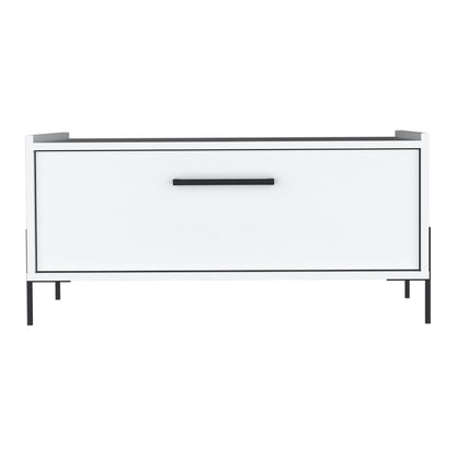 Shan 15" High Minimalistic Coffe Table with Pull Down Cabinet and Open Shelf White