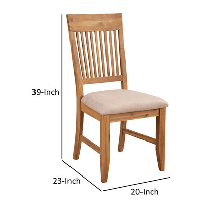 Slatted High Back Wooden Side Chair Set Of 2 Natural Brown And Beige