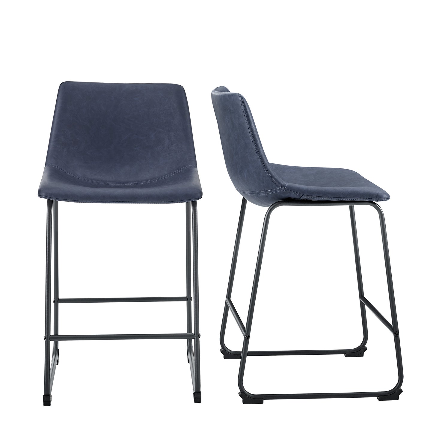 Industrial Faux Leather Counter Stools, Set of 2 - Blue