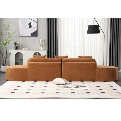 [NEW ARRIVED] [VIDEO PROVIDED] Modern curved combination sofa, terrycloth fabric sofa, minimalist sofa in living room, apartment, no assembly required, three pillows,Browm