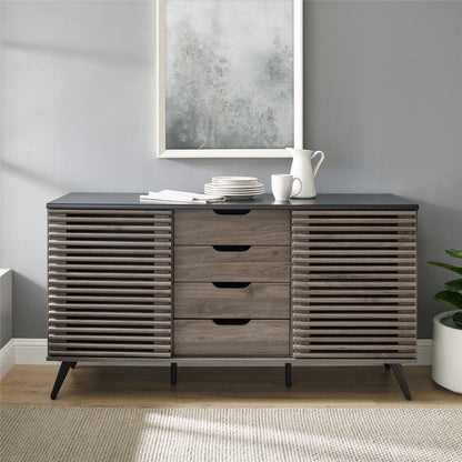 Contemporary Sliding Slat-Door Sideboard - Ebony/Slate Grey