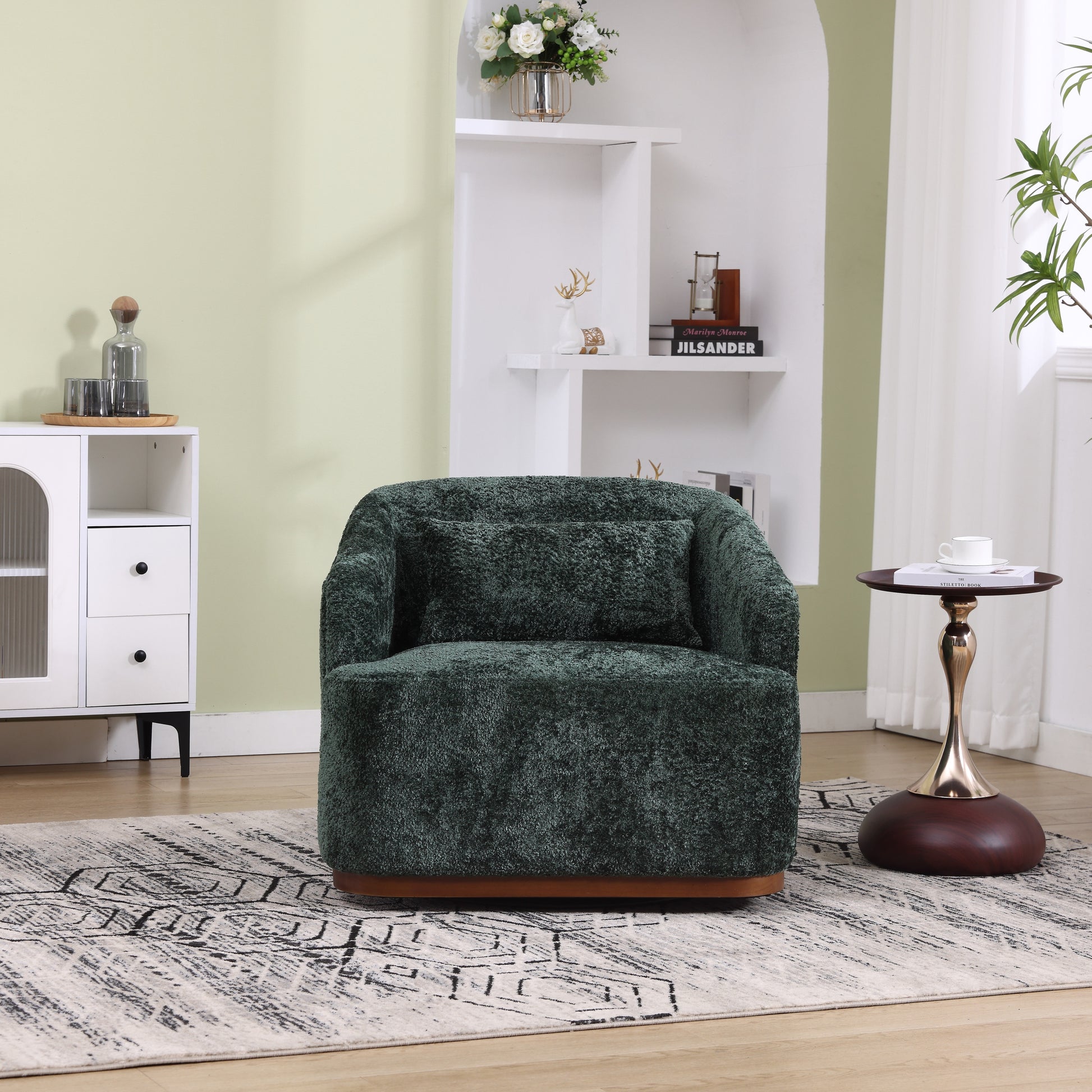 COOLMORE Swivel Barrel Chair, Comfy Round Accent Sofa Chair for Living Room, 360 Degree Swivel Barrel Club Chair, Leisure Arm Chair for Nursery, Hotel, Bedroom, Office, Lounge (Emerald Boucle)