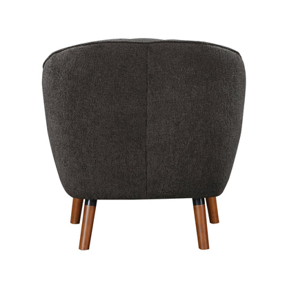 Mid-Century Modern Accent Chair 1pc Charcoal Hued Chenille Fabric Upholstered Channel Stitched Back Brown Legs Solid Wood Furniture