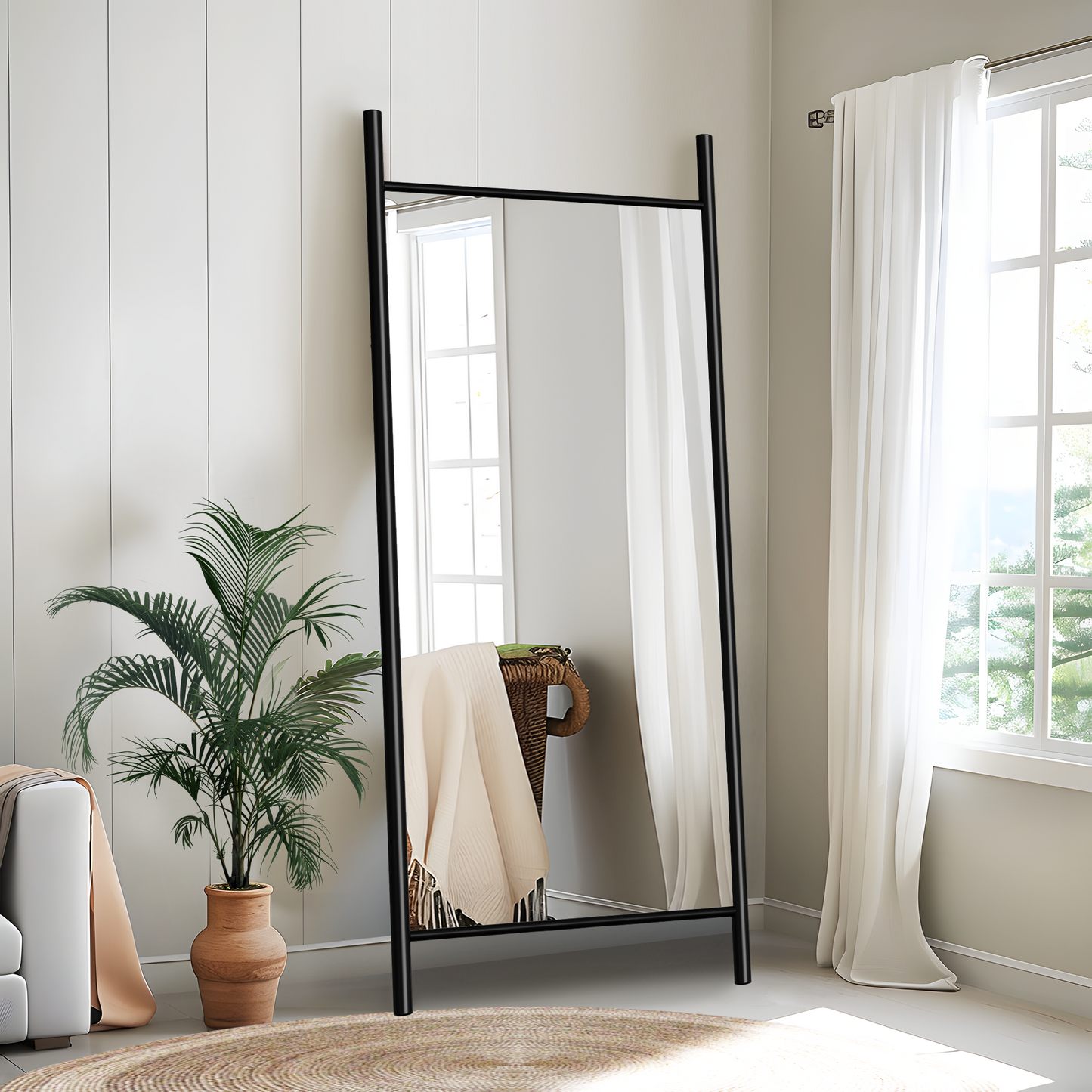 Solid wood ladder rectangular black full-length mirror Large Floor Mirror for Wall Door Bedroom Bathroom Living Room with Aluminium Frame(71 * 31 * 2 inch)