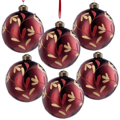 D3.9" Christmas Ball Ornaments, Glass Decorative Hanging Ball Christmas Tree Ornaments for Holiday Party Decorations, Set of 6