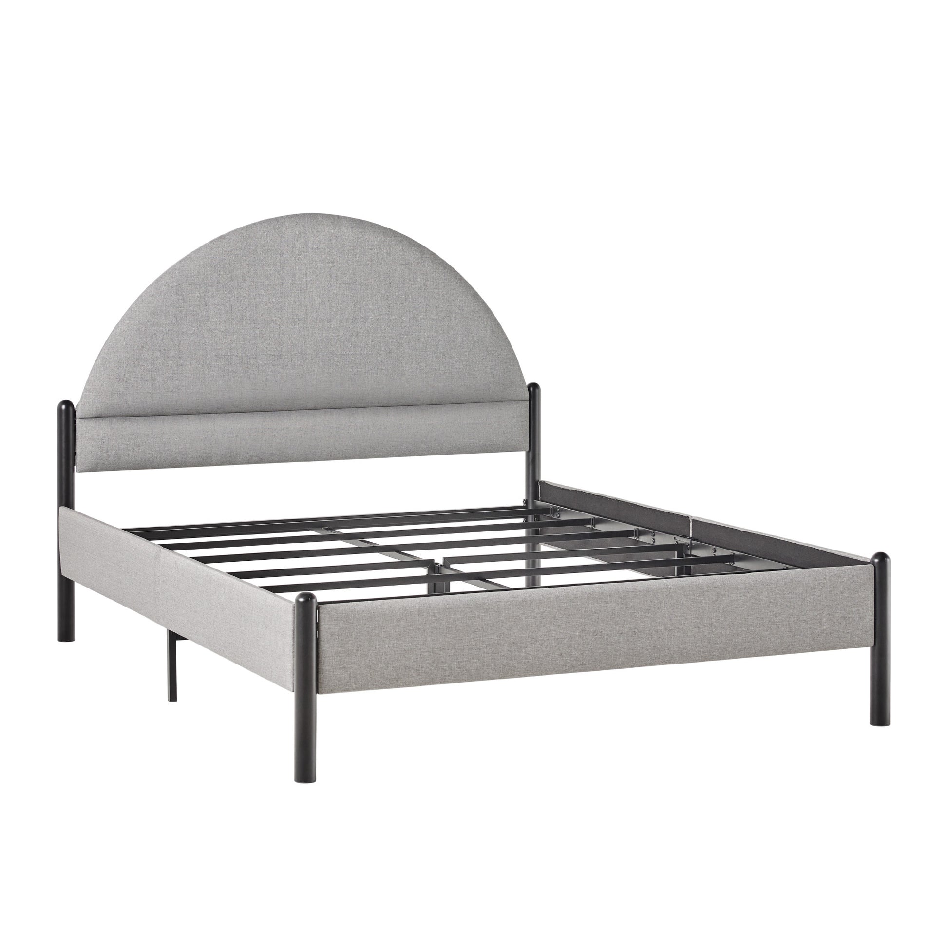 Modern Upholstered Curved Headboard Queen Bedframe – Grey