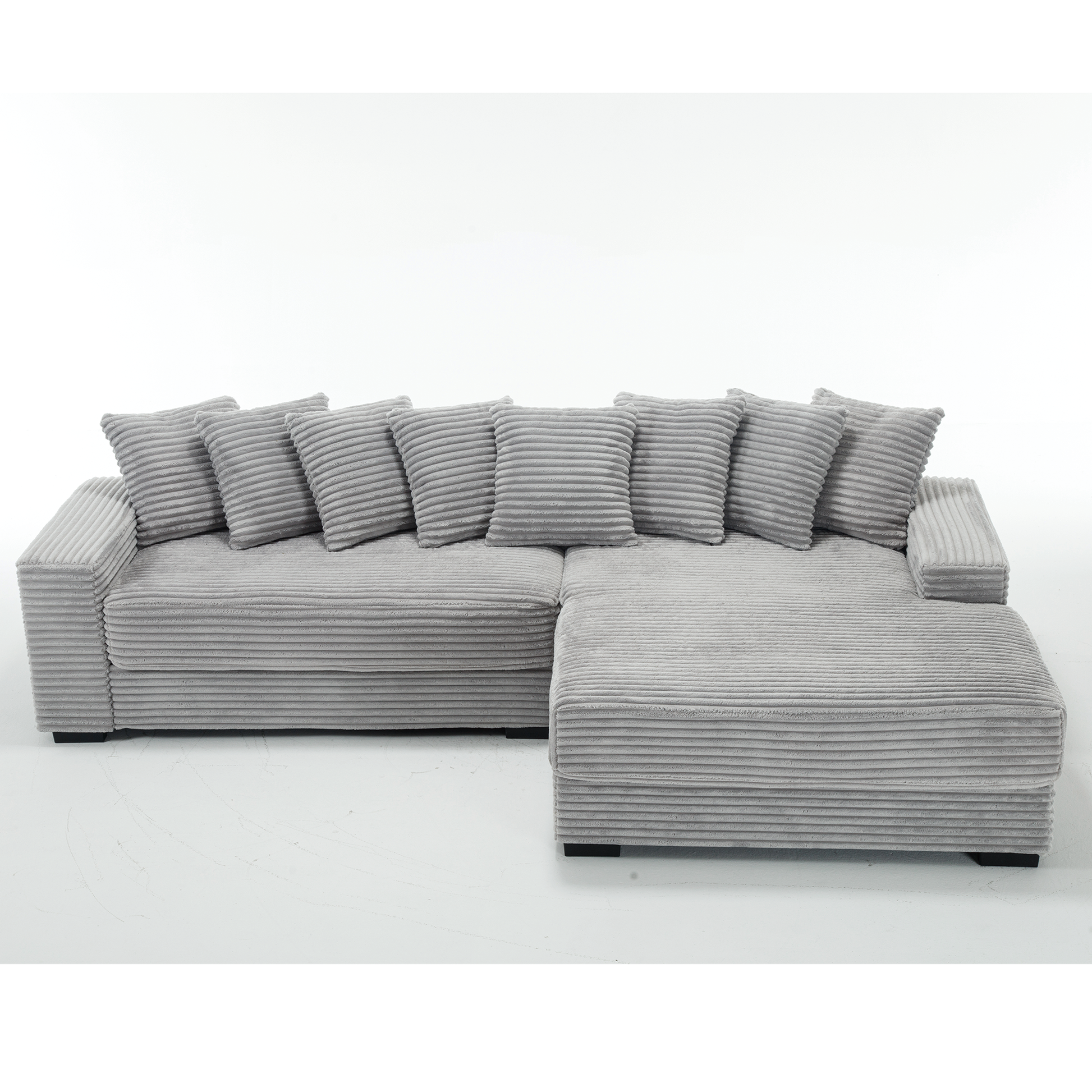 [NEW ARRIVED] [VIDEO PROVIDED] Oversized Two-Piece Couches, L Shaped Sofa, Corduroy, Right Chaise Daybed,with Armrests,Eight Throw Pillows,Corner Sofa,Easy To Assemble, Gray