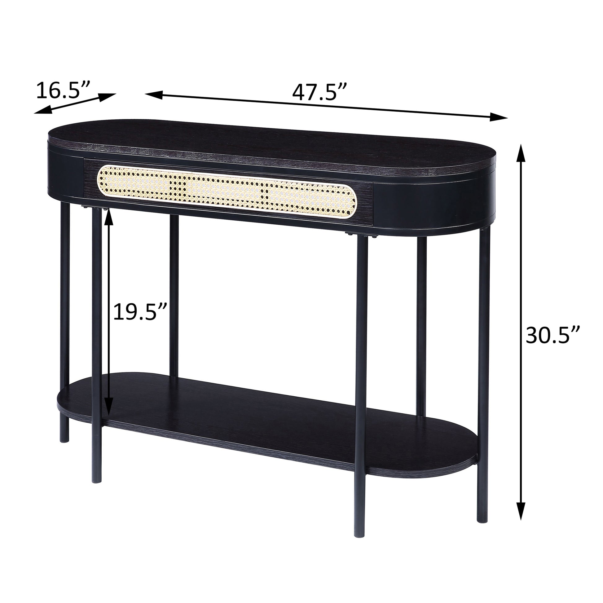 Black Oval Sofa Table with Bottom Shelf