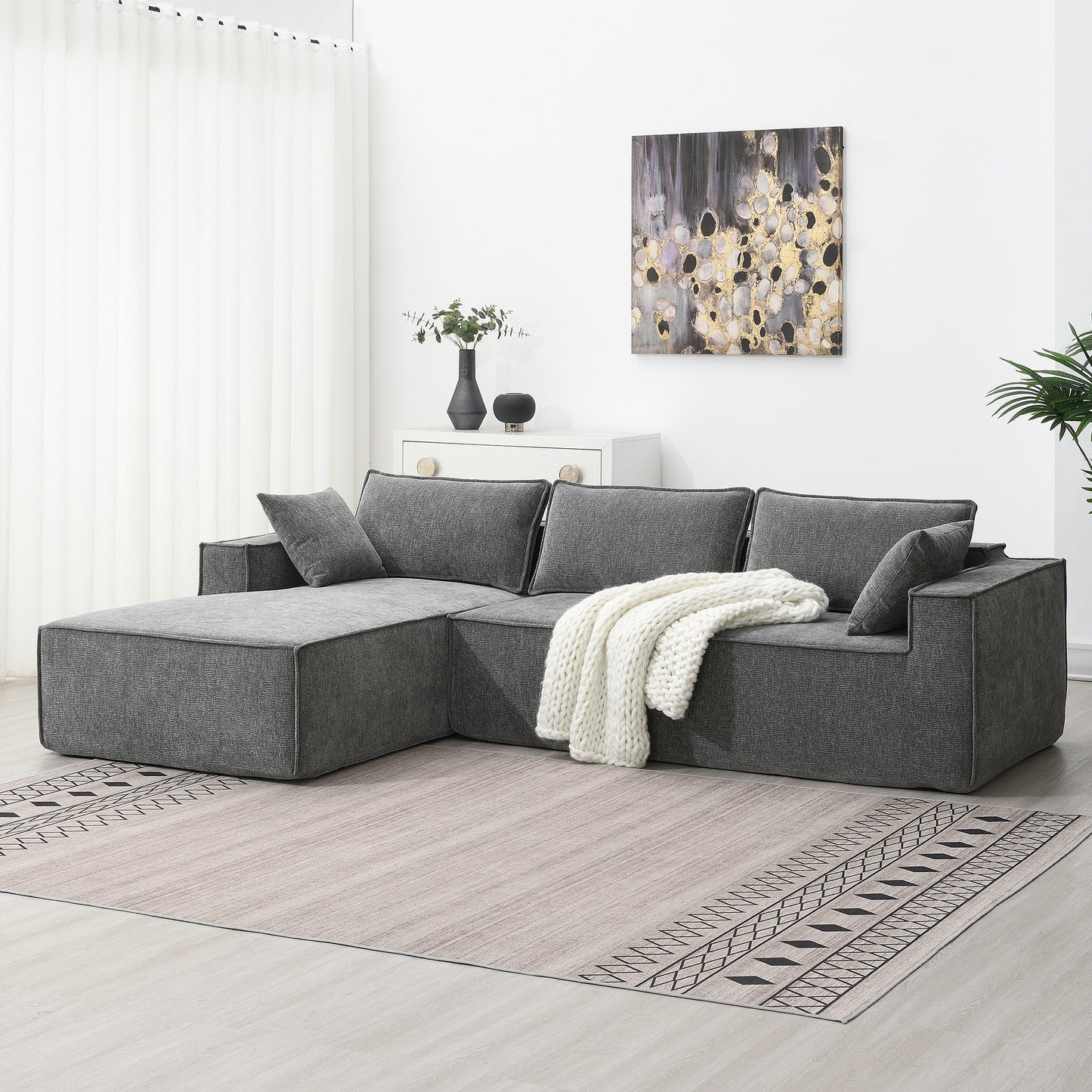 [VIDEO provided][New]111.5*72"Minimalist Style Modular Sectional Sofa,Wrinkle-resistant Chenille Couch Set,L-Shaped Sleeper Sofa Bed for Living Room,2 PIC Free Combination,No Assembly Require,3 Colors