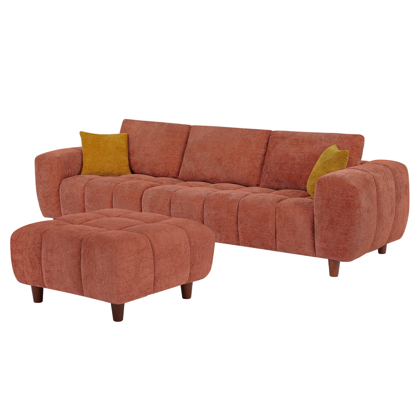 Convertible Sectional Sofa Couch, L Shaped Sofa with Fabric Couch,Modern Design Marshmallow Sofa for Living Room and Office,Caramel