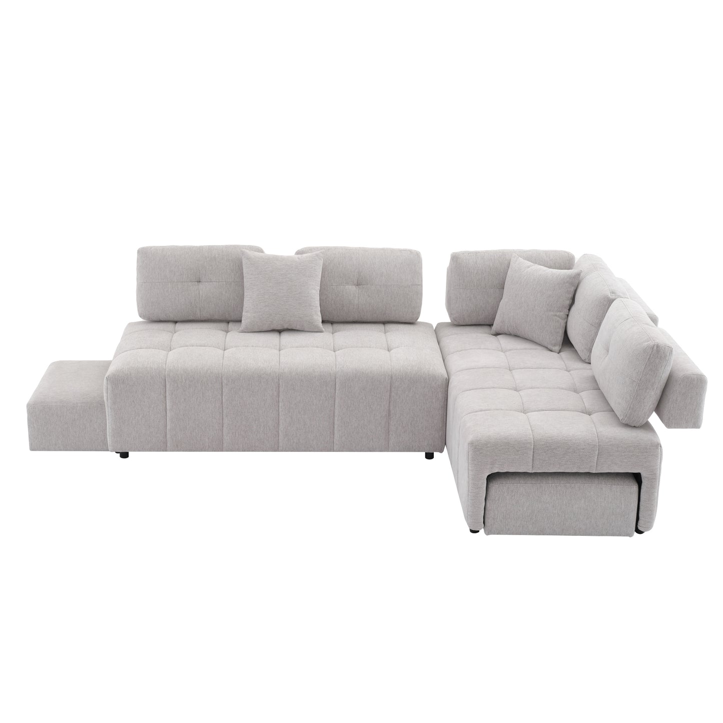 91.73" L-shaped Sofa Sectional Sofa Couch with 2 Stools and 2 Lumbar Pillows for Living Room, Light Grey