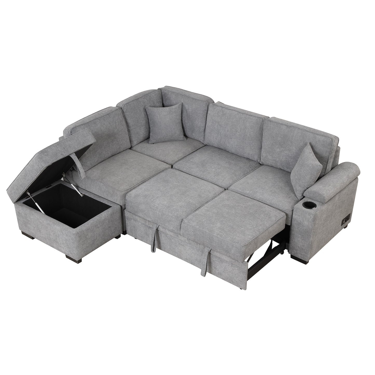 84.75" Sleeper Sofa Bed,2 in 1 Pull Out sofa bed L Shape Couch with Storage Ottoman for Living Room,Bedroom Couch and Small Apartment, Gray