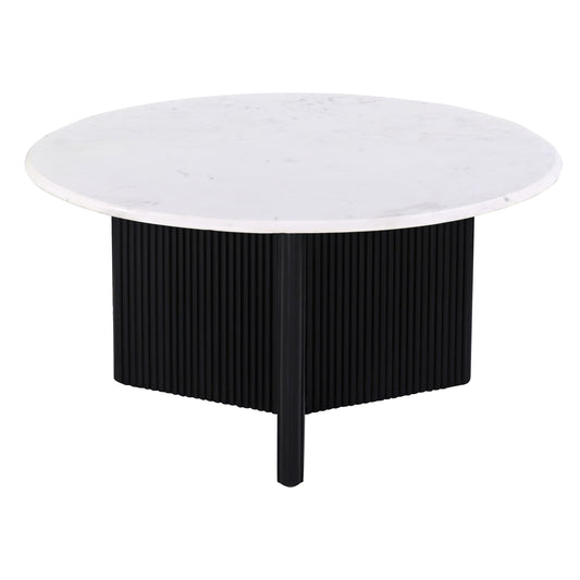 Luxurious Round Mable Topped Pedestal Coffee Table, Living Room Sofa Side Table, White/Black