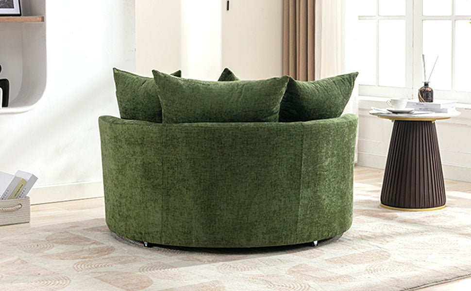 Orisfur. 360° Swivel Accent Barrel Chair with Storage Ottoman & 4 Pillows, Modern Chenille Leisure Chair Round Accent for Living Room, Green