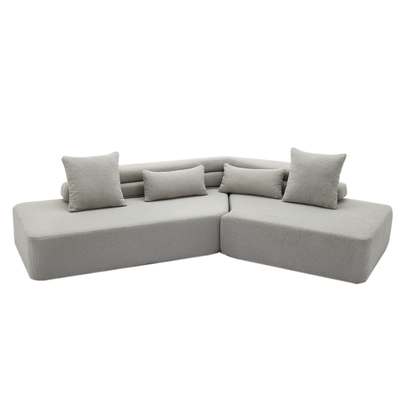 [NEW ARRIVED] [VIDEO PROVIDED] 128"Minimalist Cloud Sectional Couch ,Modern Couches ,4-Seater ,No Assembly,Two modular sofa,Boucle Teddy  Fabric, upholstered , anti-wrinkle fabric,Light Gray