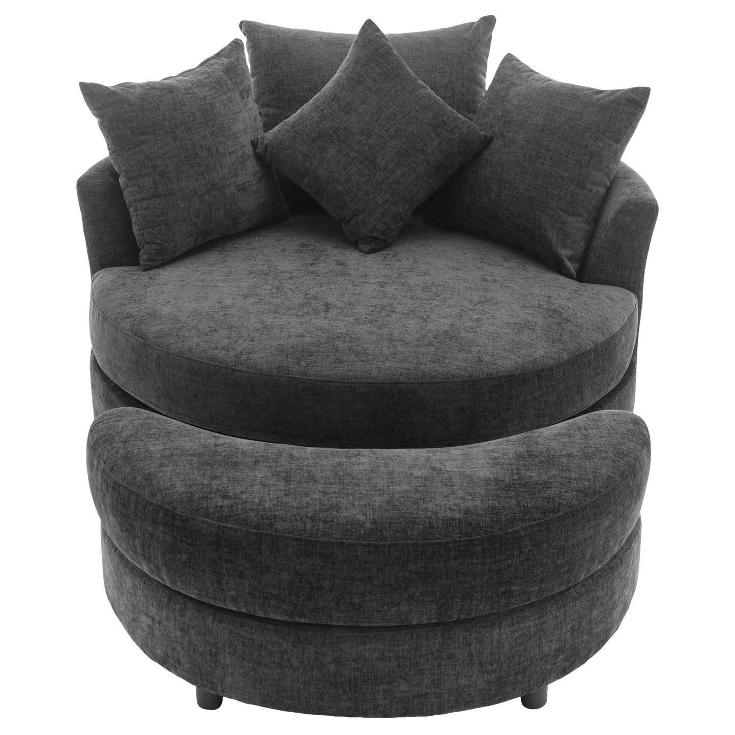 Orisfur. 360° Swivel Accent Barrel Chair with Storage Ottoman & 4 Pillows, Modern Chenille Leisure Chair Round Accent for Living Room, Gray