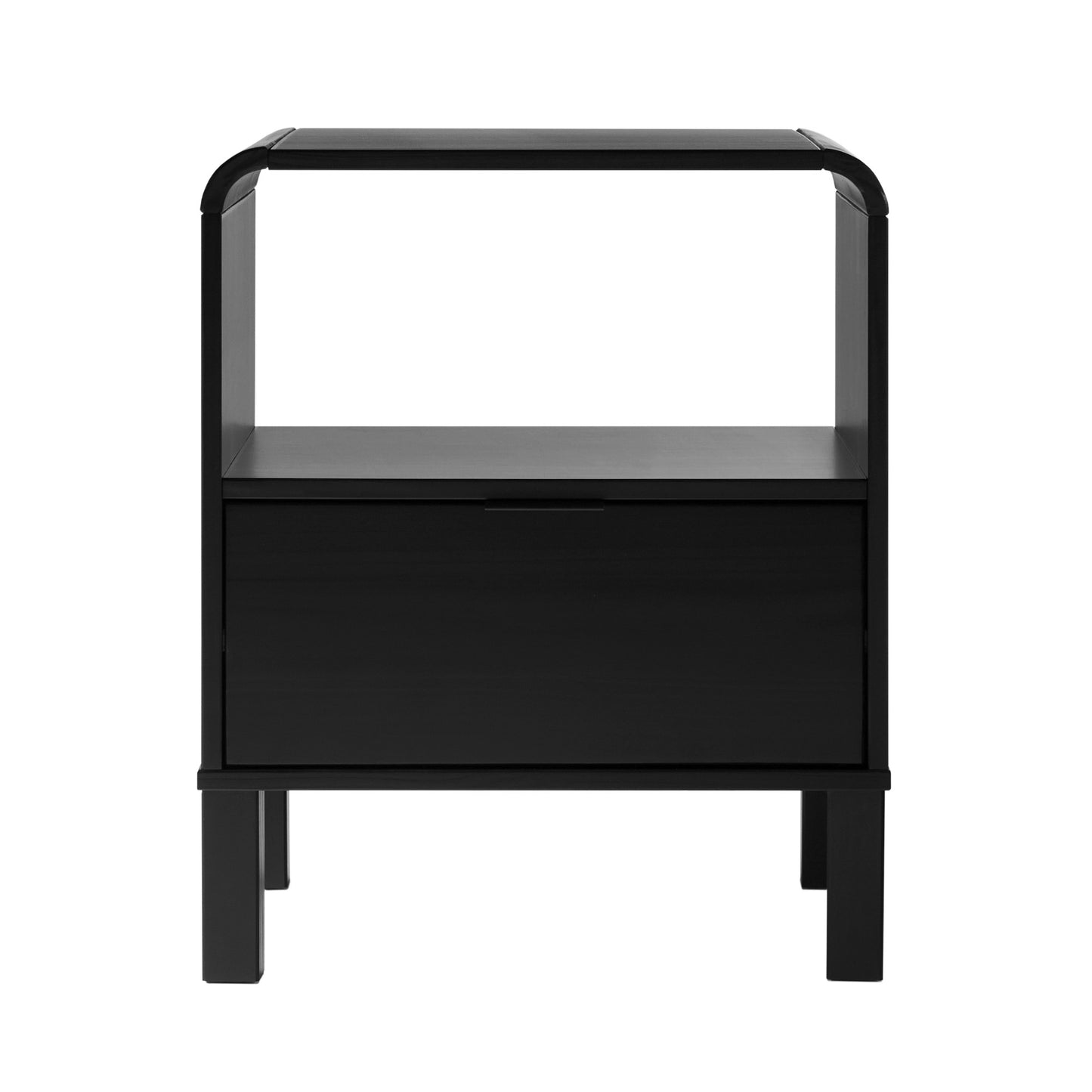 Modern Minimalist Curved-Top Solid Wood Nightstand – Black, Bedside Table