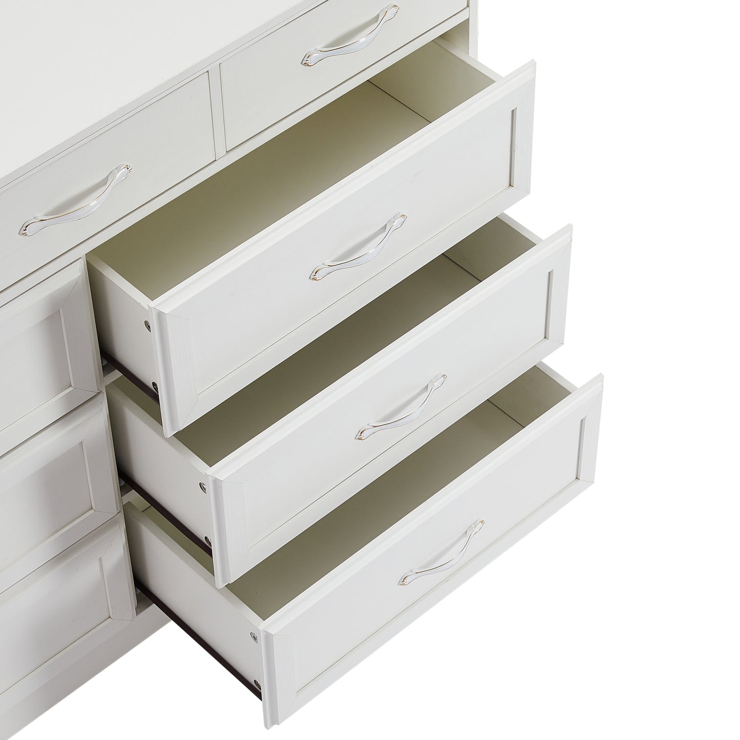 Bedroom dresser, 9 drawer long dresser with antique handles, wood chest of drawers for kids room, living room, entry and hallway, White, 47.56''W x 15.75''D x 34.45''H.