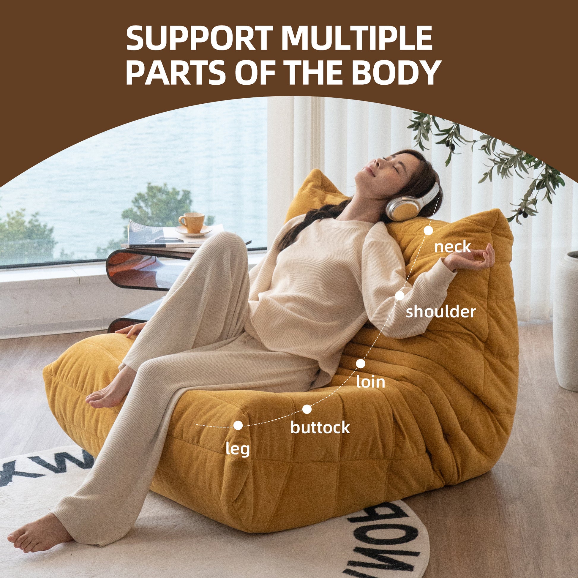 Floor sofa Bean Bag Chair for Adults Fireside Bean Bag Lounger Memory Foam Chair for Home, office, Apartment or Gaming Venue