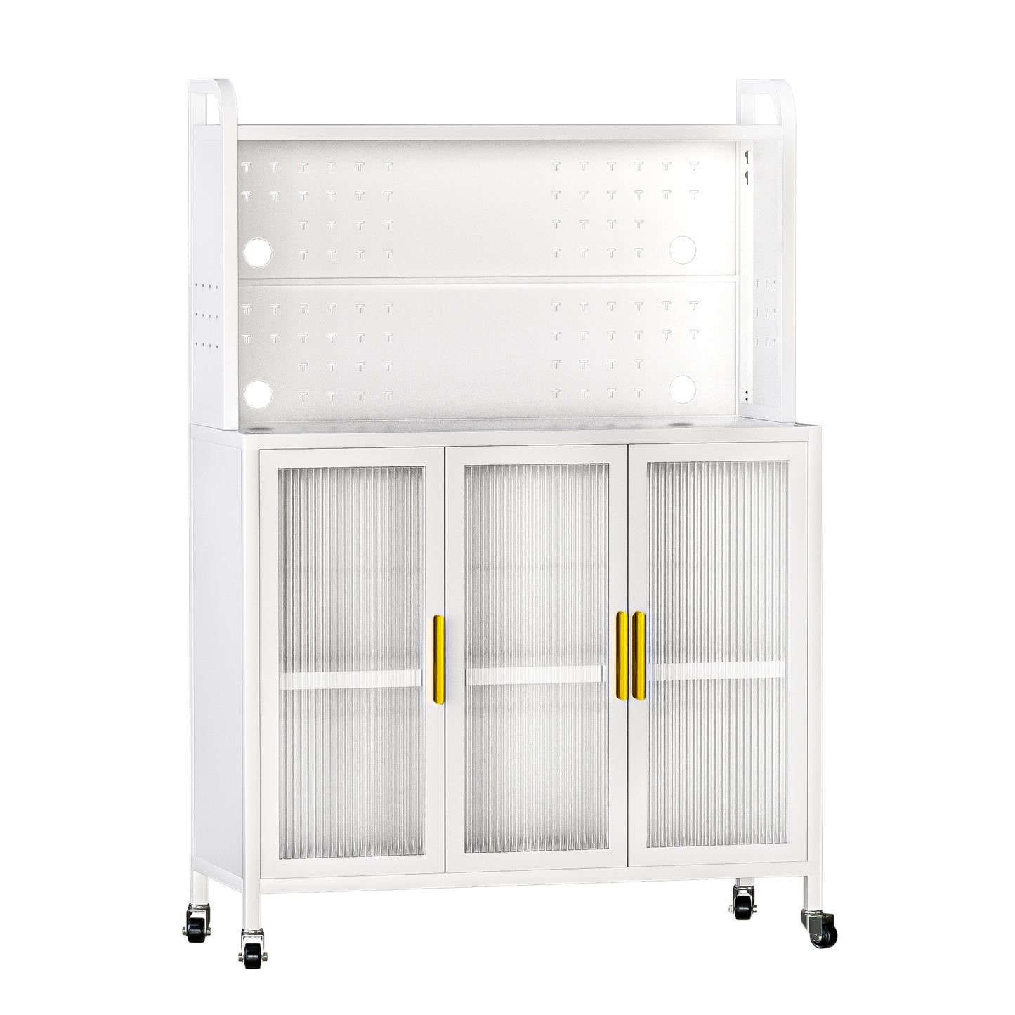 Carbon steel Kitchen Storage Cabinets, Microwave Stand, Bakers Racks for Kitchens with Storage, Microwave cart, Transparent Flap Door Design Kitchen Storage Shelves Free screws  - 4 Tiers White