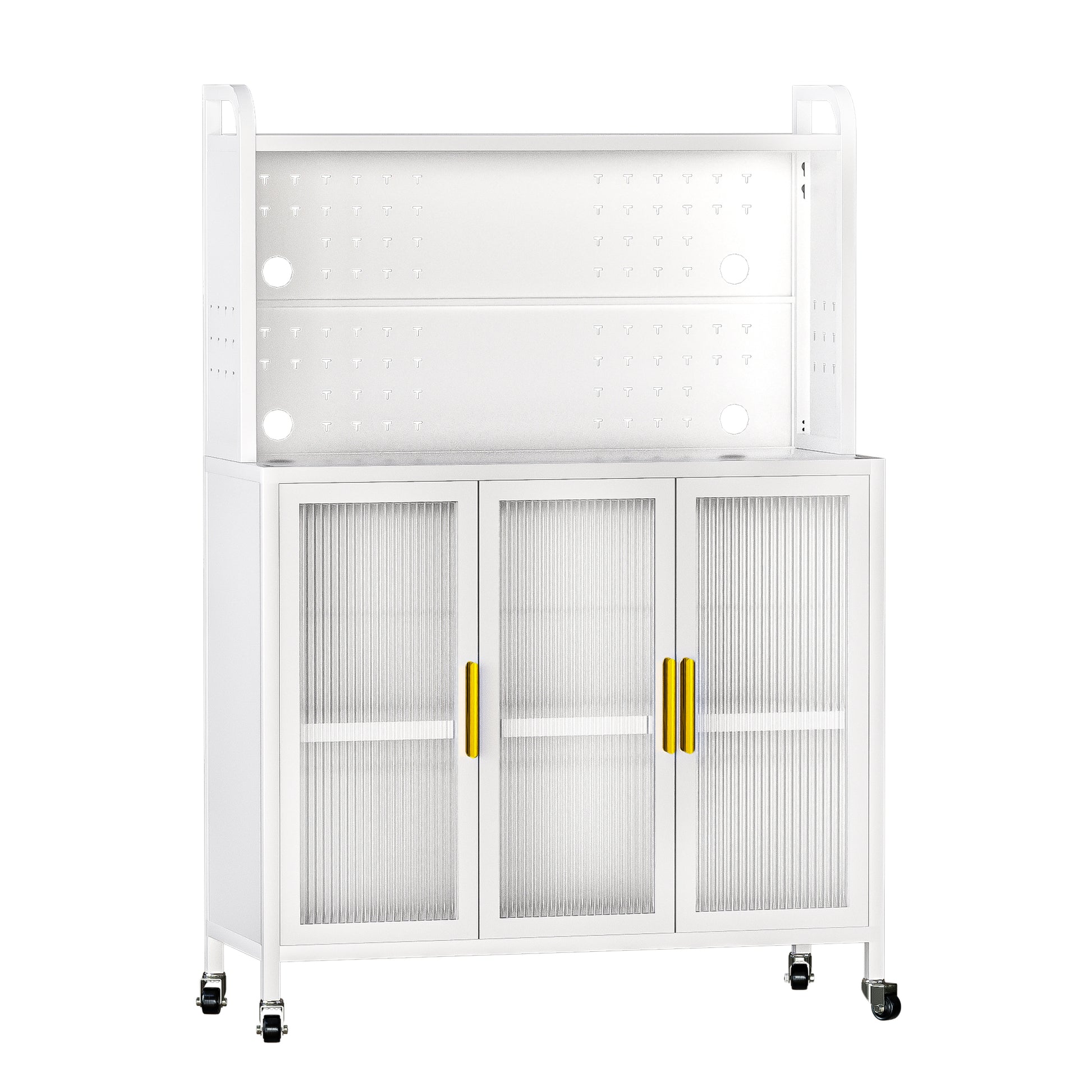 Carbon steel Kitchen Storage Cabinets, Microwave Stand, Bakers Racks for Kitchens with Storage, Microwave cart, Transparent Flap Door Design Kitchen Storage Shelves Free screws  - 4 Tiers White