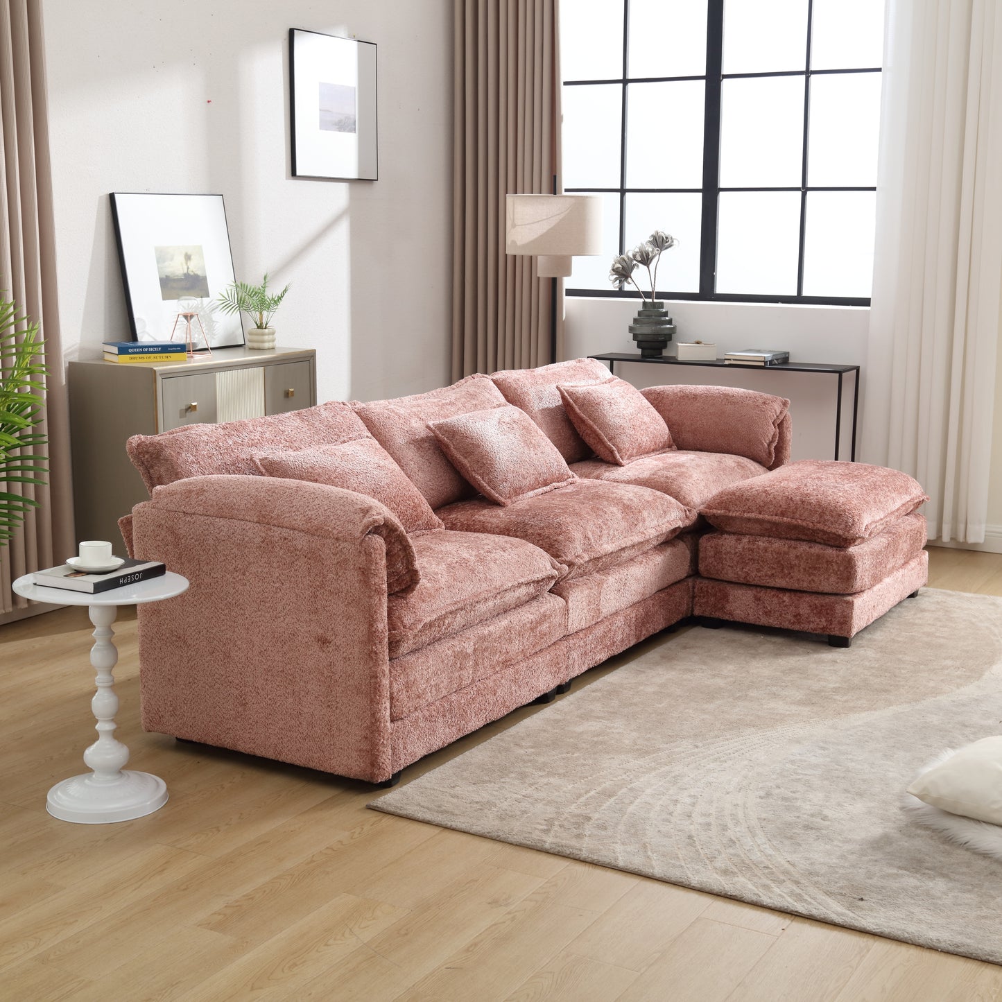 Modern Large boucle Fabric L-Shape Sectional Chenille fabric, movable pedals, detachable armrests, oversized three-seat Sofa