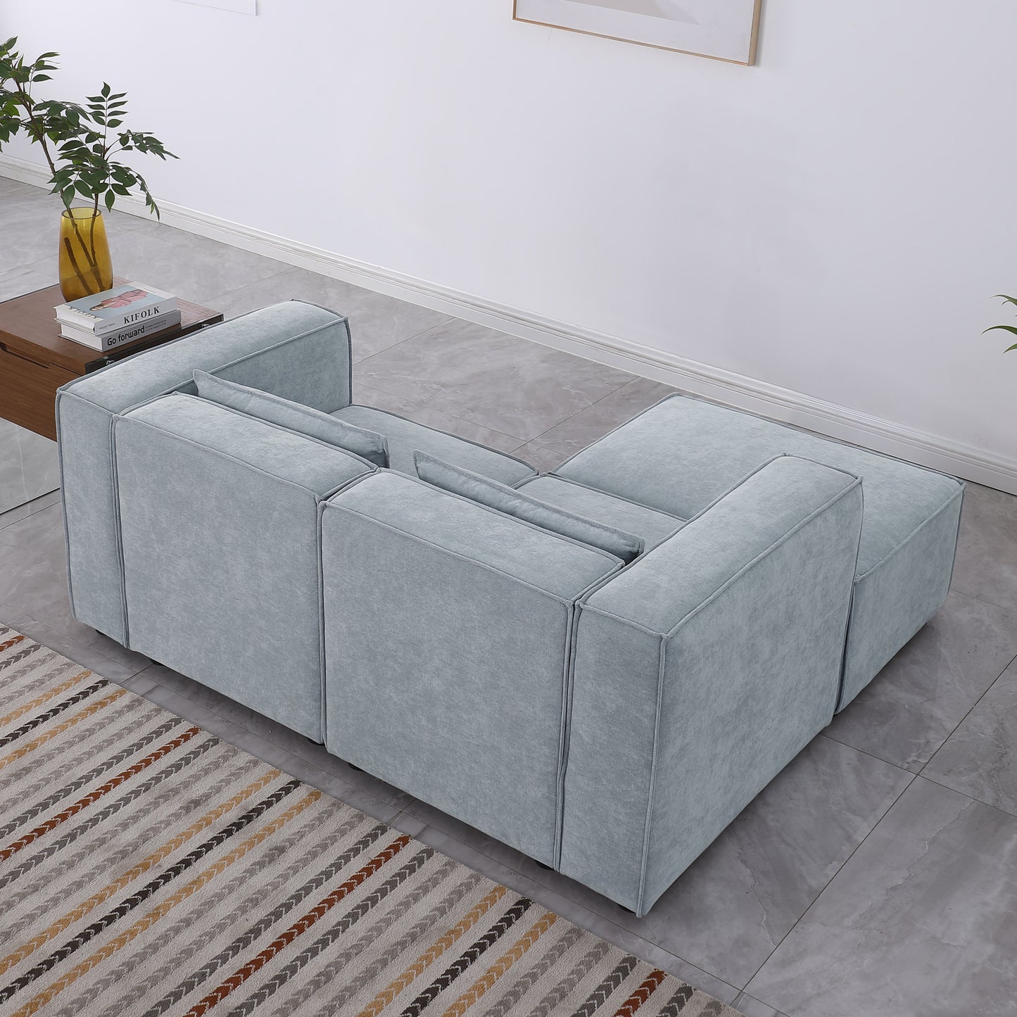 modular sofa Grayish blue  chenille fabric,  simple and grand, the seat and back is very soft. this is also a KNOCK DOWN sofa