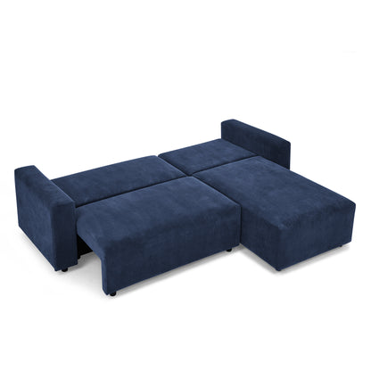 Modular Corduroy Upholstered 3 Seater Sofa Bed with Storage for Home Apartment Office Living Room, Free Combination, L Shaped , Blue