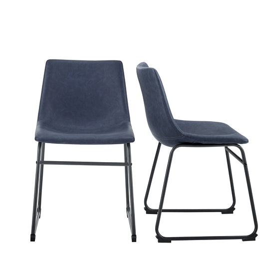 Industrial Faux Leather Dining Chairs, Set of 2 - Blue