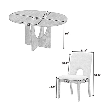 TOPMAX Modern 5-Piece Extendable Round Dining Table Set with 16.2inch Removable Leaf for Small Places, Espresso+Gray