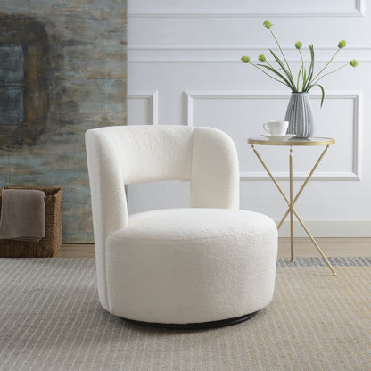 Swivel Barrel Chair with Soft Teddy Fabric, Comfy Round Accent Chair for Living Room.Upholstered Performance Fabric for Living Room Bedroom Reading Waitingroom,1 PC,Teddy Cream