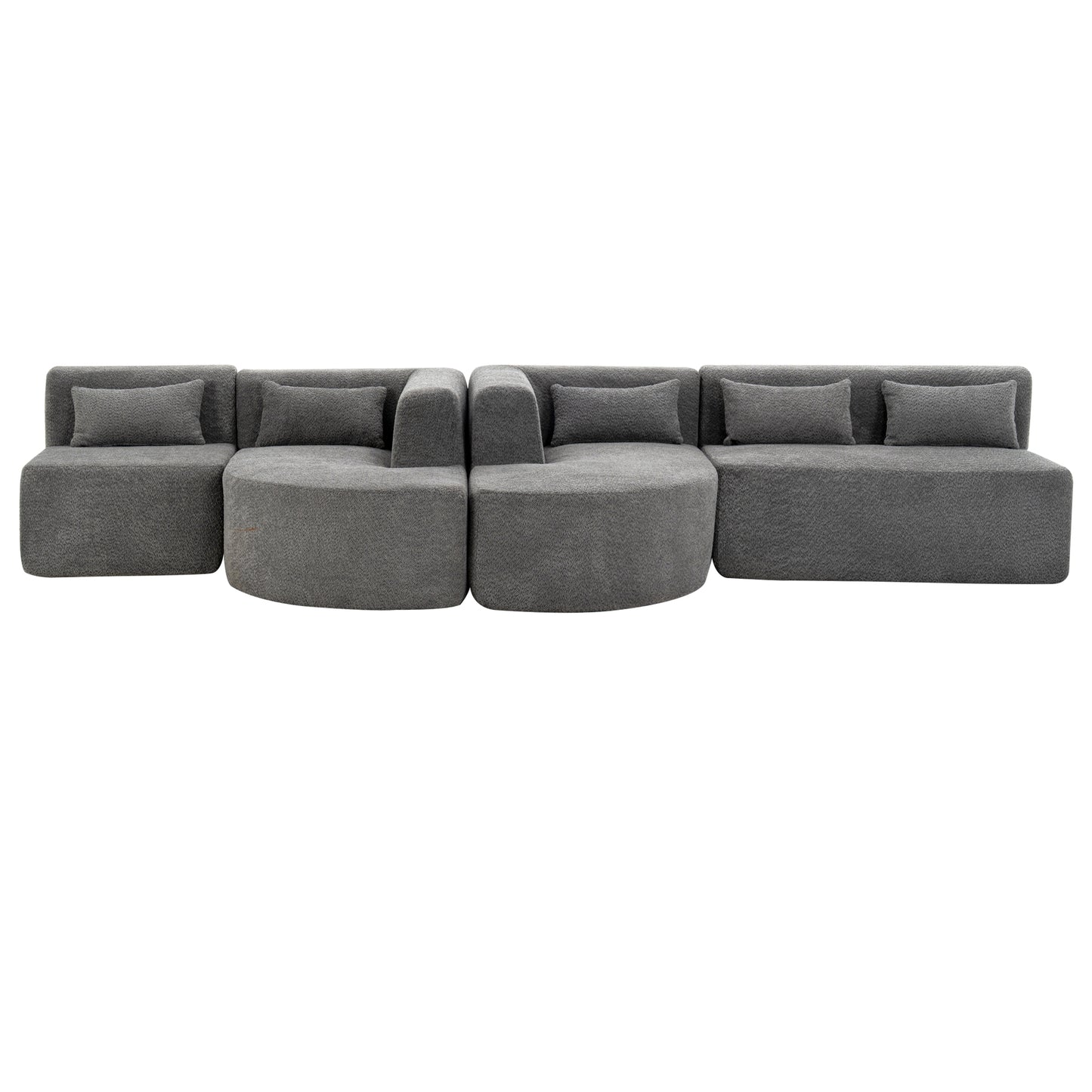 143.7" Upholstered Sofa Free-combined Sofa Couch with Two Chaise Lounge and Five Back Pillows for Living Room, Light Gray