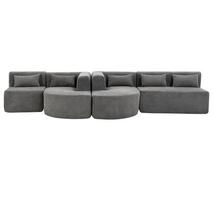 143.7" Upholstered Sofa Free-combined Sofa Couch with Two Chaise Lounge and Five Back Pillows for Living Room, Light Gray