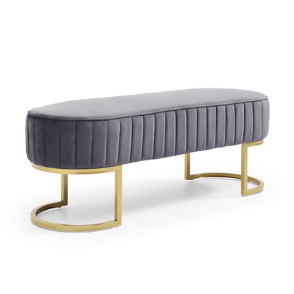 Bench Bedroom Bench ,Velvet Oval Upholstered End of Bed Bench with Golden Metal Legs ,48" Modern Storage Ottoman Bench for BedroomLiving Room,  Entryway Window ,Grey