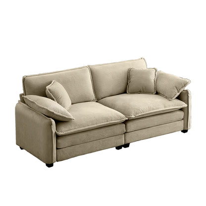 Warm and Cozy Living Room Sofa with 4 Pillows Upholstered Large Deep Seat 2 Seater Sofa for Living Room,Tan Corduroy