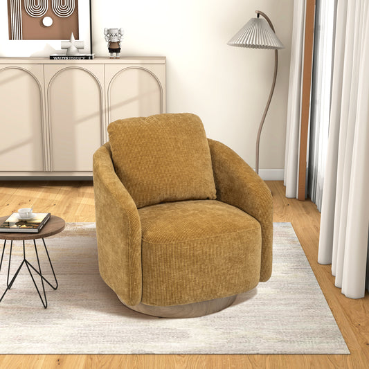 30.3"W Swivel Accent Barrel Chair and Comfy Round Accent Single Sofa Chair, 360 Degree Club Chair, Lounge Armchair for Living Room Bedroom Nursery.Mustard