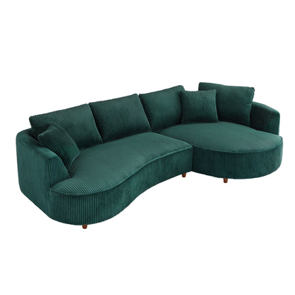 122.04 inch Corduroy Upholstered Sectional Sofa with Right Facing Chaise for Living Room Office Corner Corduroy Modern Sofa GREEN