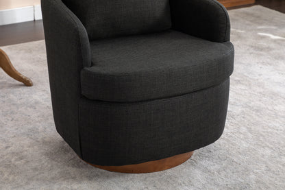 035-Linen Fabric Swivel Accent Chair With Soild Wood Round Brown Base Leg,Dark Gray